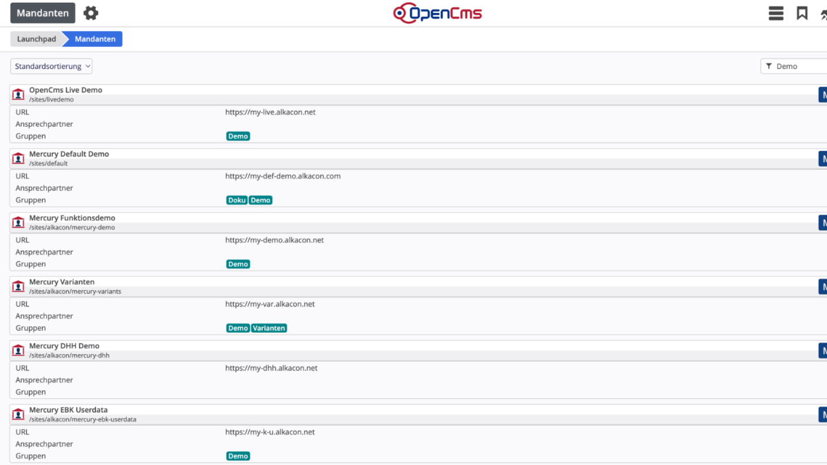 Mandanten App - Liste der Mandanten