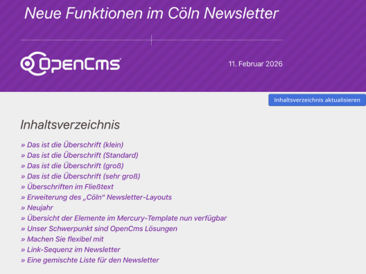 Inhaltsverzeichnis für Newsletter