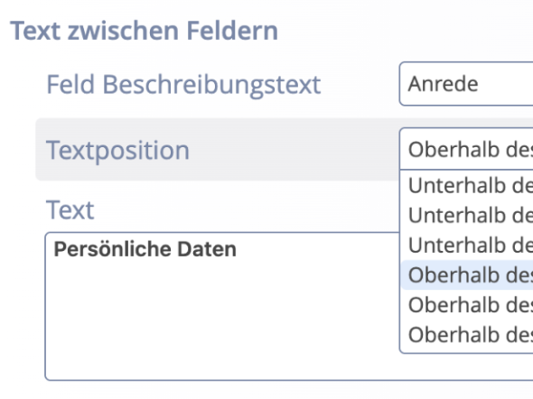 Text zwischen Feldern im Formular