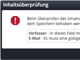 Formular-Editor: Hinweisdialog bei Fehlern im Inhalt (c) Alkacon Software Formular-Editor: Hinweisdialog bei Fehlern im Inhalt